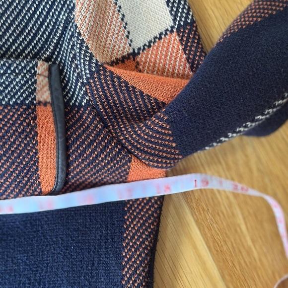 525 America Womens Orange & Navy Buffalo Plaid & Leather Trim Coat Toggle Button - Picture 4 of 10